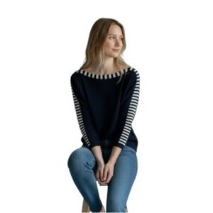 St John Navy and Cream Boatneck 3/4 Sleeve Sweater Size Medium